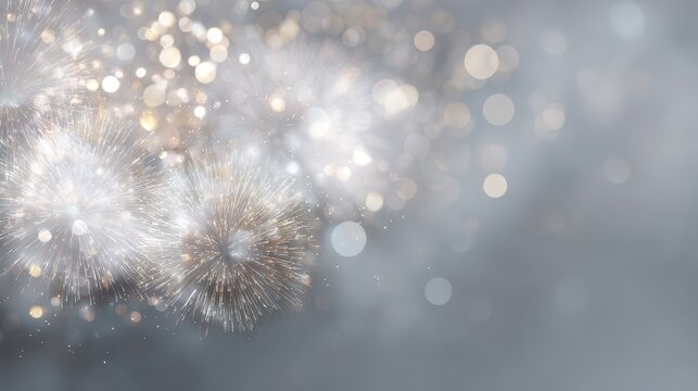 Gold and silver fireworks with bokeh, abstract New Year 2026 background