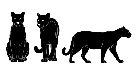 Obraz premium Elegant panther silhouettes in various poses on white background