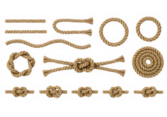 Natural Jute Rope Pack PNG – Knots & Segments (Bowline, Reef, Overhand, Lark’s Head), High‑Res, isolated on transparent background png