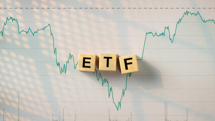 Wooden blocks spelling ETF 3D render