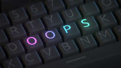 Сomputer keyboard with the text oops 3D render