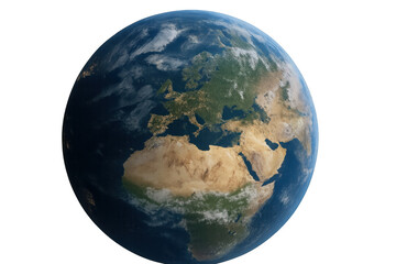 Planet earth rotating in space with continents europe, africa, asia, showing global connection, transparent background