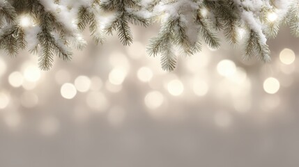 Elegant winter holiday backdrop with decorated fir branches and soft glowing Christmas lights