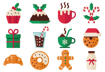 christmas food and drinks icon set