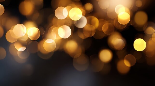 Golden Christmas bokeh lights glowing softly in the darkness, warm seasonal mood - Powered by Adobe