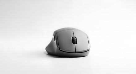 A gray computer mouse with a scroll wheel on a white background in a studio shot with soft lighting ai generated