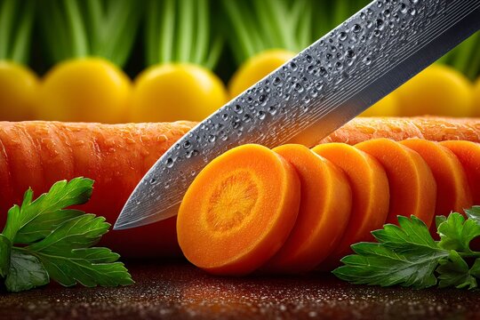 Fresh carrot being sliced for healthy cooking