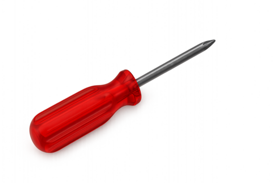 Red Phillips head screwdriver isolated PNG on transparent background, hand tool for construction and repair work