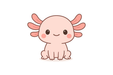 Fototapeta premium Cute axolotl drawing with smiling face and pink details on white background