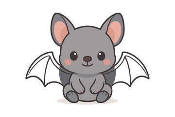 Obraz premium Cute kawaii bat with wings on white background