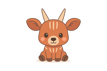 Cute cartoon sitting goat with big eyes on white background