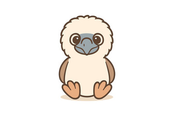 Adorable cartoon baby booby bird with a cute expression on a simple white background
