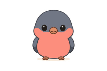 Cute cartoon bird character with pink and gray color scheme on white background