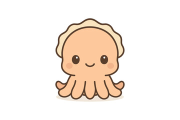 Fototapeta premium Cute kawaii octopus with a friendly smile on a simple white background