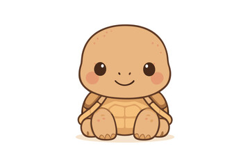 Cute kawaii turtle character with smiling face and blush on white background