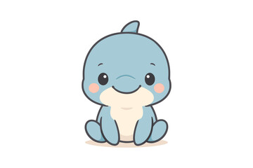 Obraz premium Cute kawaii baby dolphin character in pastel colors on white background
