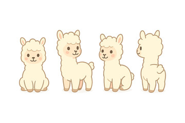 Obraz premium Cute cartoon alpaca designs showcasing various poses in pastel colors