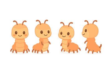 Cute cartoon caterpillar characters in different poses on a white background