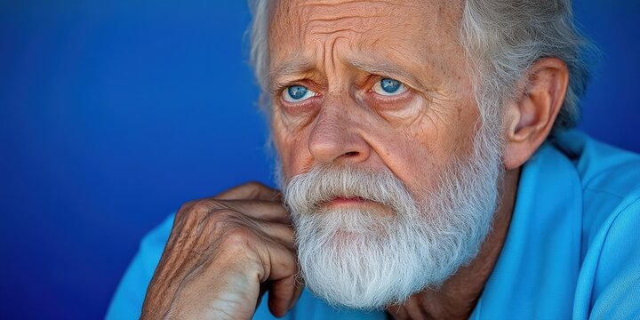 Close up of a senior man with beard looking worried - Powered by Adobe