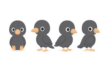 Naklejka premium Cute cartoon black bird character in various poses