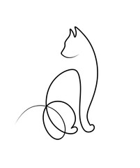 minimalist illustration of a sitting cat, drawn with a continuous line. This elegant cat is perfect for logos, branding, and decorative projects related to pets and veterinary medicine.