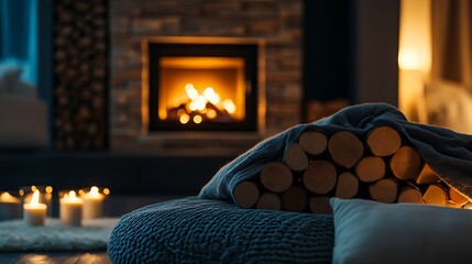 Cozy living room with a fireplace and warm ambiance