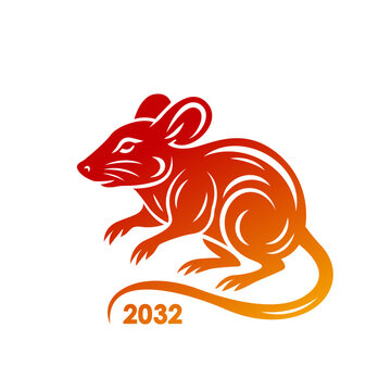 Happy New year of the rat 2032 greeting card for the Year of the rat according to the Chinese calendar. Vector illustration.