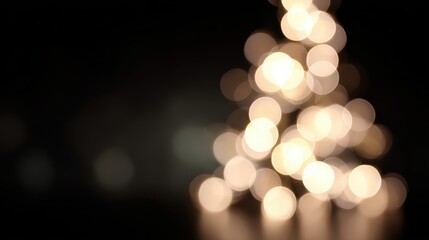 Soft shimmering Christmas tree lights glowing warmly against black background, dreamy bokeh effect