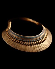 Ancient Egyptian royal collar with intricate details, isolated front perspective