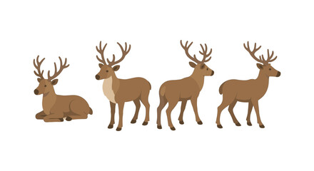 Naklejka premium Majestic deer set in flat style featuring various poses of brown deer with antlers