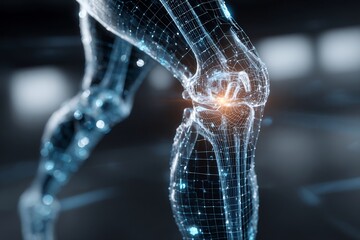 Abstract sport medicine concept showing digital grid around injured joint futuristic rehabilitation visualization