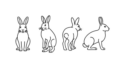 Minimalist rabbit silhouettes in four distinct poses on white background
