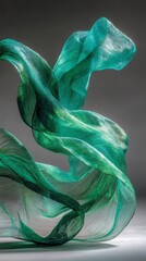 Flowing green fabric abstract art with dynamic movement and texture