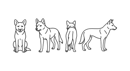 Outline dog poses from multiple angles for design projects
