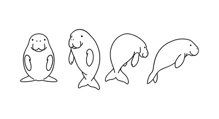 Obraz premium Playful manatee silhouettes in simple black and white line art