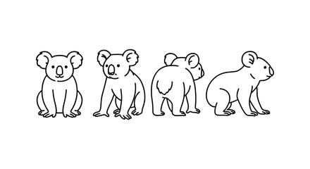 Naklejka premium Koala line art: four poses showcasing cute animal from different angles