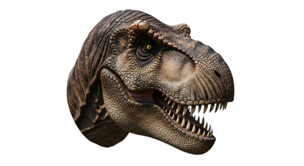 Realistic Tyrannosaurus Rex Head with Open Mouth and Sharp Teeth, isolated on a transparent background, cutout, PNG