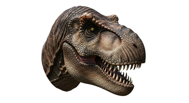 Realistic Tyrannosaurus Rex Head with Open Mouth and Sharp Teeth, isolated on a transparent background, cutout, PNG