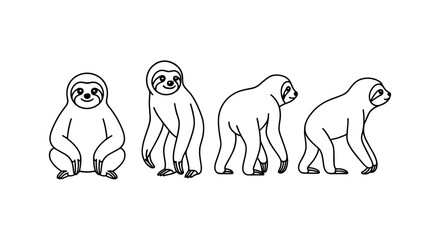 Obraz premium Cute sloth silhouette set: four poses in black and white