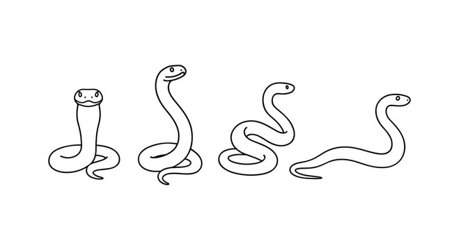 Simple smiling snakes in minimalist black and white line art style