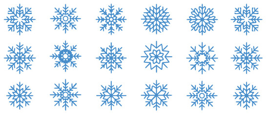 Delicate blue snowflake collection for winter holiday themes, perfect for backgrounds, patterns, and creating a festive atmosphere