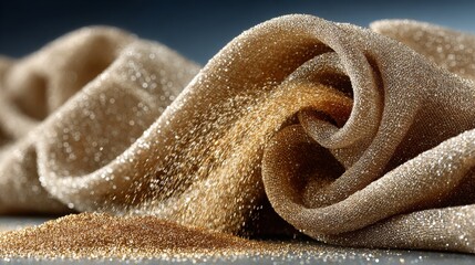 Flowing gold fabric with glittering particles in elegant motion