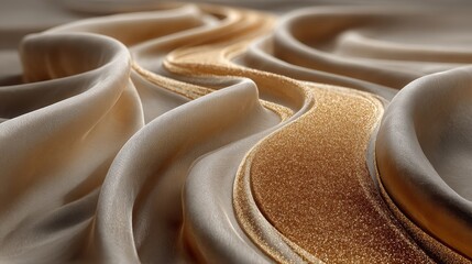 Elegant gold and satin fabric waves create luxurious abstract texture