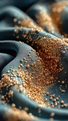 Luxurious blue silk fabric with gold crystal embellishments