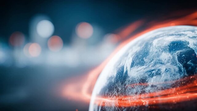 Global Warming's Embrace: A poignant visual representation of Earth's vulnerability, depicting our planet encircled by a fiery, energetic aura, symbolizing the escalating effects of global warming.