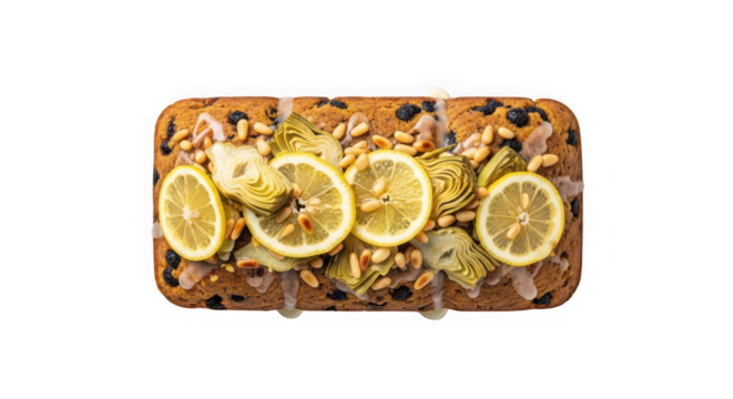 Decorative block containing dried fruits nuts and citrus slices