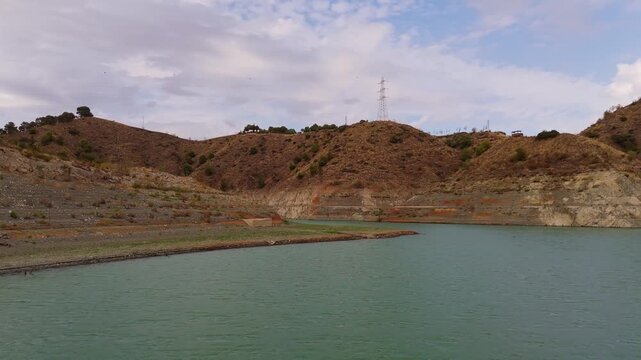 Ambient Drone Exploration at the El Limonero reservoir in Spain. The El Limonero reservoir is located in the municipality of Malaga and is fed by the Guadalmedina River. Presa de El Limonero.