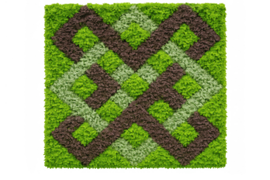 Moss wall with celtic knot design, illustrating biophilic pattern and natural green geometric texture, transparent background - Powered by Adobe