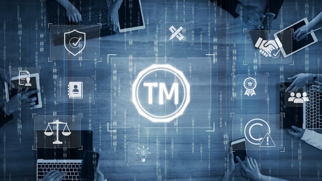 Trademark protection and legal compliance with TM icon, copyright law, patent check, intellectual property rights, and branding regulation enforcement Marrow