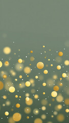 A vertical, sophisticated abstract background featuring a soft gradient of muted sage green glowing gold and yellow circular bokeh lights
